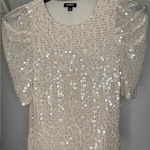 Express Ivory Sequin Blouse